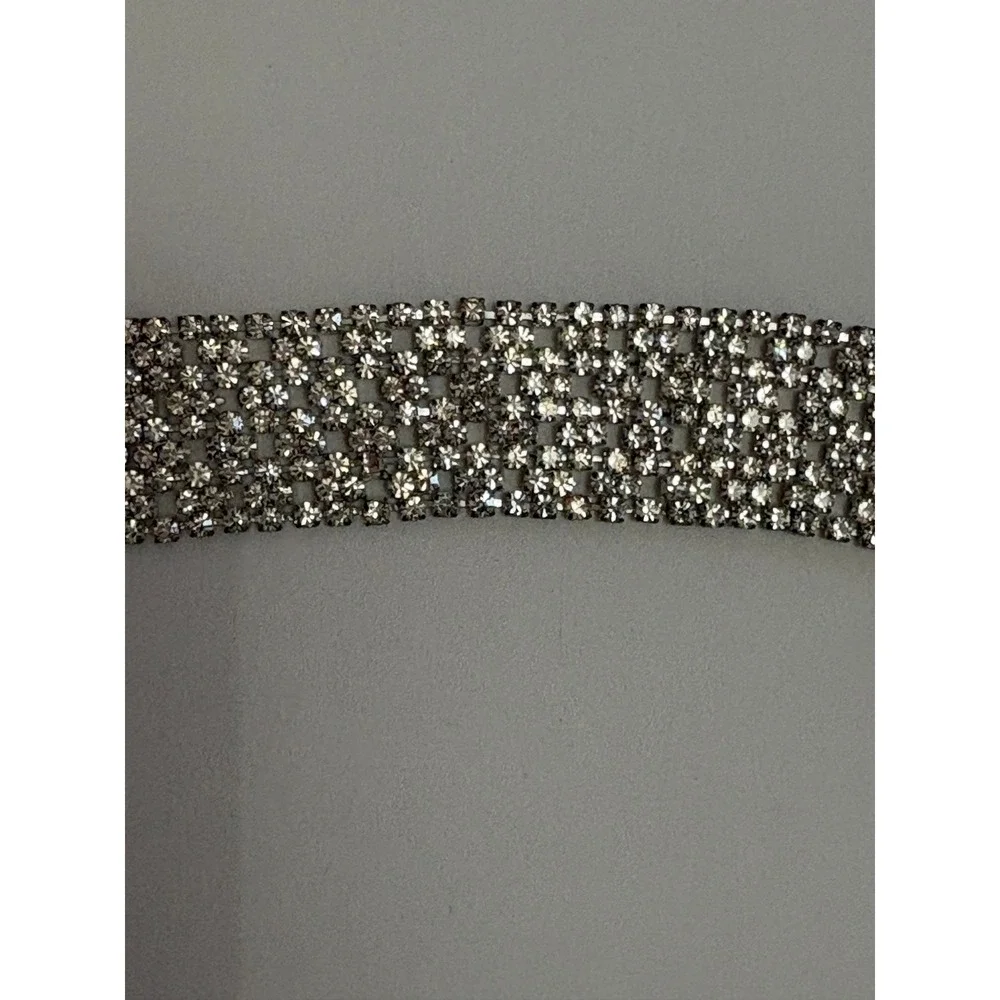 Silver Rhinestone Belt with Black Ribbon Ties Wedding Gala Formal Glam Accessory